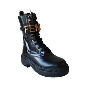 Fendi Fendigraphy Logo-Cuff Biker Boots Black